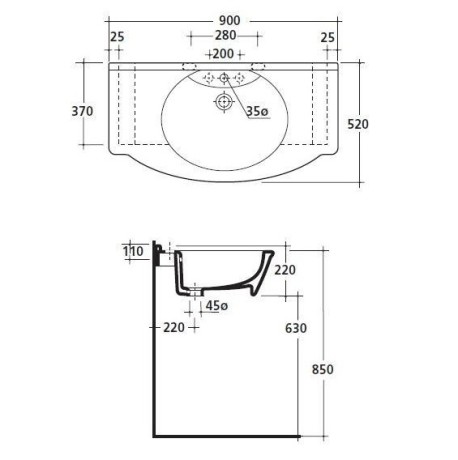 Раковина GALASSIA EGO 6015 подвесная с одним отверстием с переливом цвет белый глянцевый