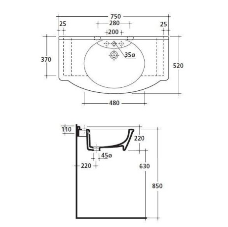 Раковина GALASSIA EGO 6016 подвесная с одним отверстием с переливом цвет белый глянцевый