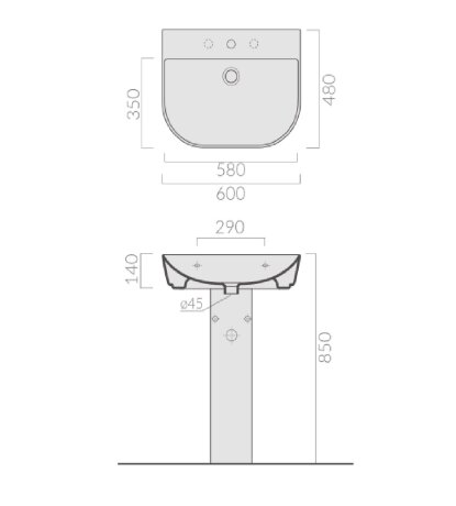 Раковина GALASSIA M2, EDEN 5205 подвесная с тремя отверстиями с переливом цвет белый глянцевый