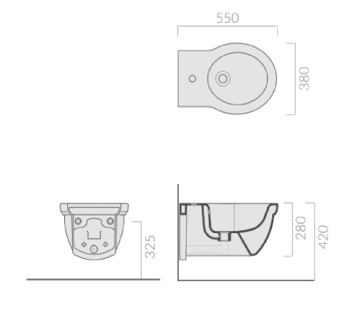 Биде GALASSIA ETHOS 8440 подвесное с тремя отверстиями с крепежом цвет белый глянцевый